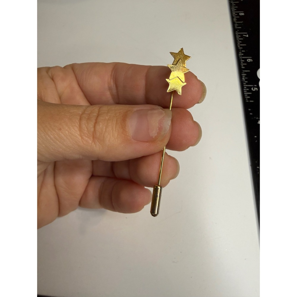 Gold Tone Triple Star Stick Pin Celestial Lapel Scarf Hat Accessory